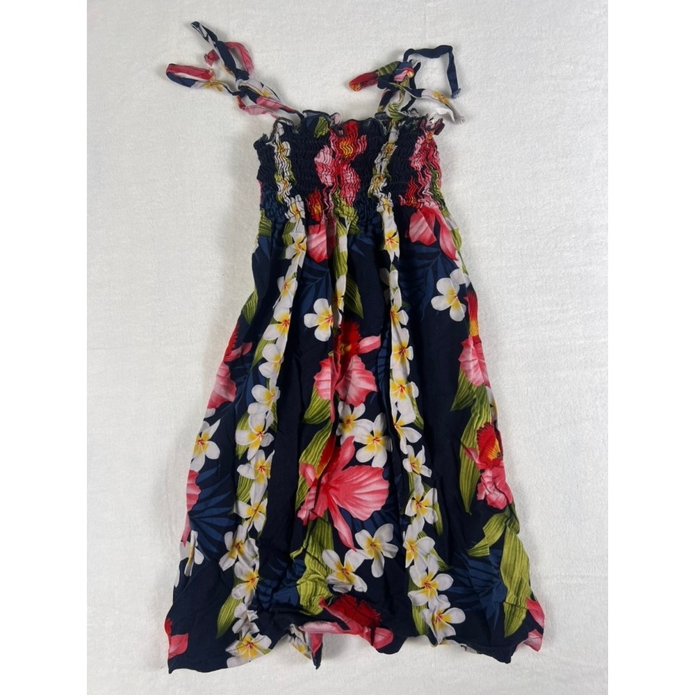 Two Palms Top W Med Tropical Floral Smocked Tie Strap Hawaii Y2K Travel Vacation